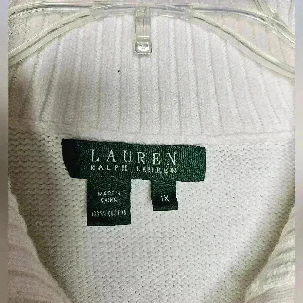 Lauren Ralph Lauren White Cotton Cropped Polo Knit Sweater Plus Womens 1X EUC - Picture 4 of 15